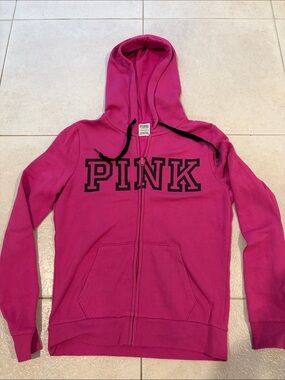 PINK Victoria's Secret Hot Pink Zip Hoodie with Black Logo
